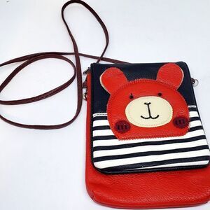 Red, Black, & White Striped Bear Purse 5"x7"